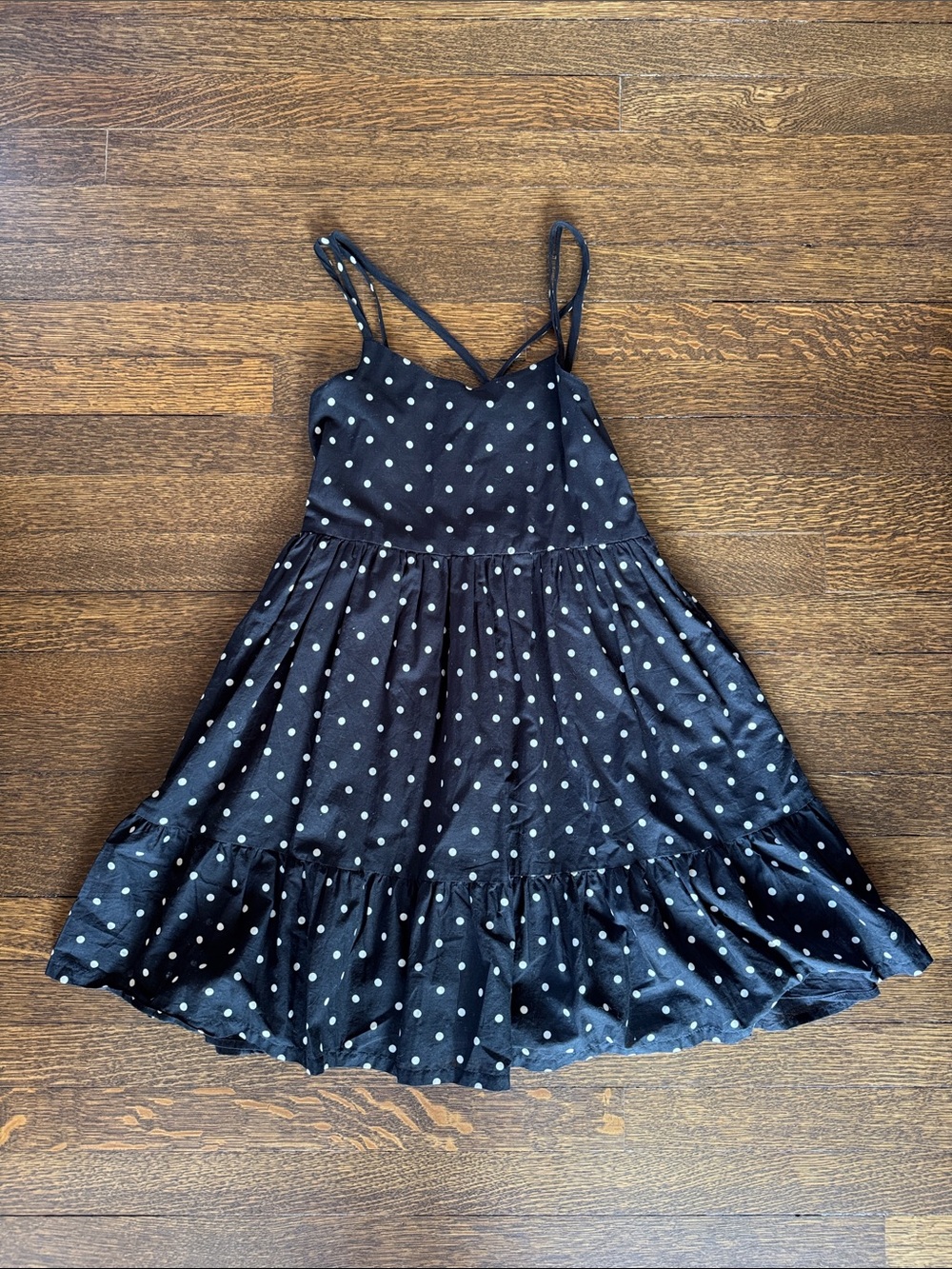 GAP Black Dress with White Polka Dots and Ruffle Hem